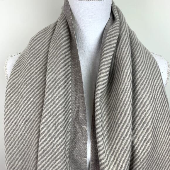 100% Cashmere Pashmina scarf *New* tan cream taupe pinstripe, beautiful soft - Picture 5 of 12